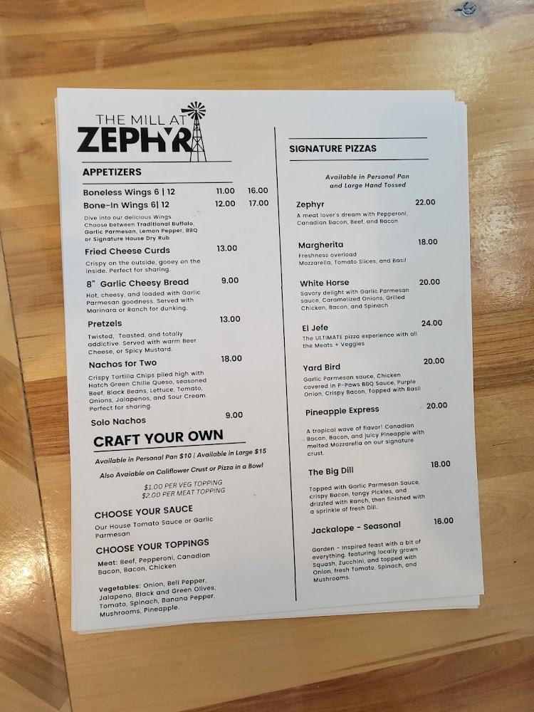 The Mill at Zephyr Menu image 4